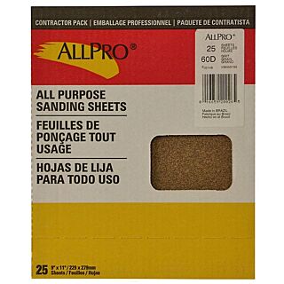 AllPro 9x11 Sandpaper, 60 Grit, 25-Pack