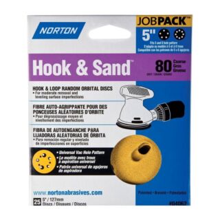 Norton Hook & Sand 5 in. Hook & Loop Random Orbital Discs, 80 Grit, 25 Pack
