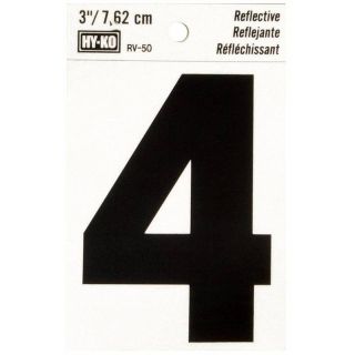 HY-KO RV-50/4 Reflective Sign, Character 4, 3 in H Character, Black Character