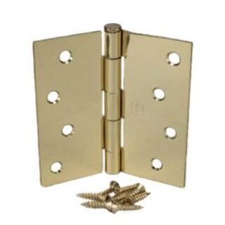 Hager, 4 in. x 4 in. Plain Bearing Mortise Door Hinge with Square Corners, Removable Pin, (US3) Polished Brass, Pair