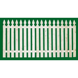 Eastern Fence Finial topped 4 ft . X 8 ft. Spaced Picket Fence, White Cedar w/ dowelled Cedar Back Rail