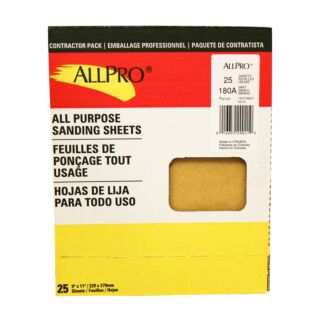 AllPro 9x11 Sandpaper, 180 Grit, 25-Pack