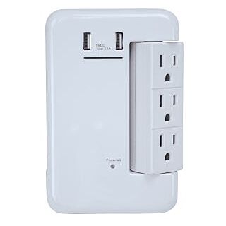 PowerZone  USB Charger with Surge Protection, 2-Pole, 3.4 A, 6-Outlet, 1200 J Energy, White