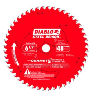Diablo D0648CFA Circular Saw Blade, 6-1/2 in. Dia, 48 Teeth for Metals