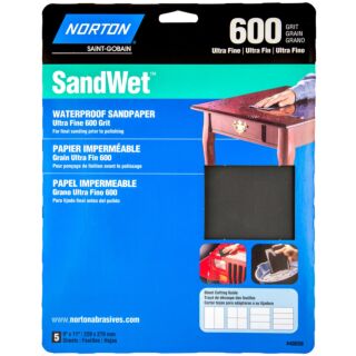 Norton 9 in. x 11 in. ProSand Waterproof Sandpaper Sheets 600 Grit, 5 Pack