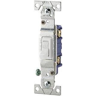 Eaton Wiring Devices 1301-7W Toggle Switch, 120 V, Wall Mounting, Polycarbonate, White