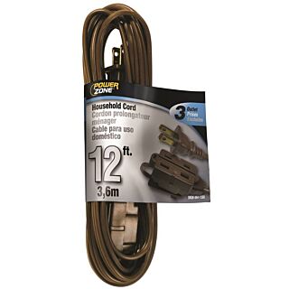 Powerzone Household Extension Cord, 16/3 Brown 12 ft.