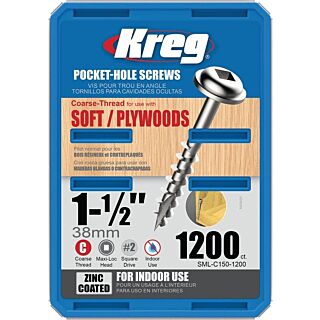 Kreg 1-1/2 in. Self-Tapping Pocket-Hole Screw, Coarse Thread, 1200 Count