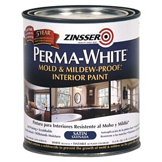 Zinsser® PERMA-WHITE® Satin Mold & Mildew-Proof Interior Paint, White, Quart