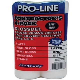 ArroWorthy 9 in. x 3/8 in. Nap, Pro-Line Glossdel White Lintless Roller Cover, 4 Pack