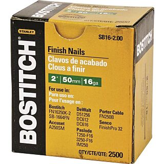 Bostitch SB16-200 Finish Nail, 2 in L, 16 ga, Coated