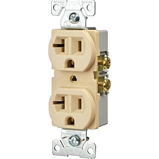 Eaton Wiring Devices BR20V Duplex Receptacle, 20 A, 2-Pole, 5-20R, Ivory