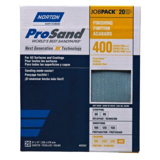 Norton 9 in. x 11 in. ProSand Sanding Sheets 400 Grit, 20 Pack
