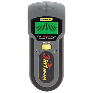 GENERAL MSV100 Stud/Voltage/Metal Detector, 9 V Battery, 1-1/2 in Detection, Detects Copper, Iron, Wood