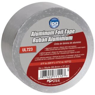 IPG 9201 Foil Tape, 30 yd L, 2 in W, 1-1/2 mil Thick, Rubber Adhesive