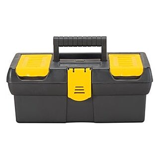 STANLEY Tool Box with Tote Tray, 1.1 gal, Plastic, Black/Yellow, 4 -Compartment