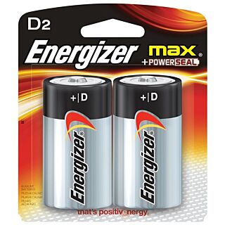 Energizer E95BP-2 Alkaline Battery, D Battery, Zinc, Manganese Dioxide, 1.5 V Battery