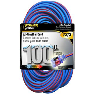 Powerzone Extra Heavy Duty All-Weather Extension Cord, Blue/Orange 12/3