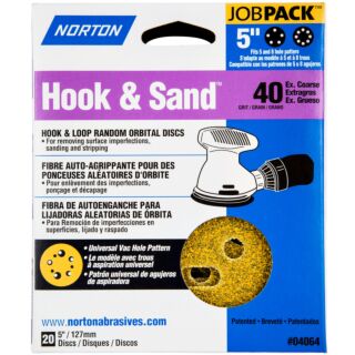 Norton Hook & Sand 5 in. Hook & Loop Random Orbital Discs, 40 Grit, 25 Pack