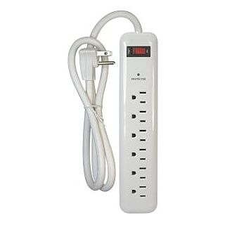 PowerZone Surge Protector Power Strip, 125 V, 15 A, 6-Outlet, 1000 J Energy, White