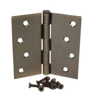 Hager, 4 in. x 4 in. Plain Bearing Mortise Door Hinge with Square Corners, Removable Pin, (US5) Antique Brass, Pair