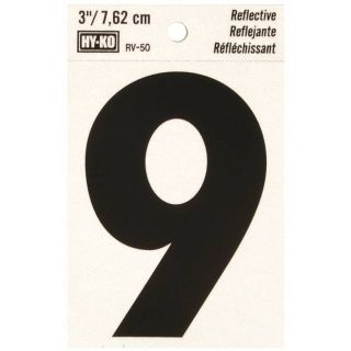 HY-KO RV-50/9 Reflective Sign, Character 9, 3 in H Character, Black Character