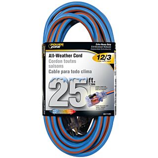Powerzone Extra Heavy Duty All-Weather Extension Cord, Blue/Orange 12/3,  25 ft.