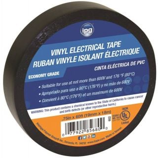 IPG 602 Electrical Tape, 60 ft L, 7 mil Thick, PVC Backing, Black