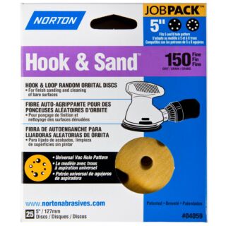 Norton Hook & Sand 5 in. Hook & Loop Random Orbital Discs, 150 Grit, 25 Pack