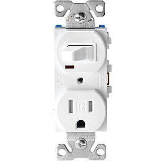 Eaton Wiring Devices TR274W Receptacle Switch Combination Switch Control, 125/120 V, 1-Pole, 14 to 12 AWG