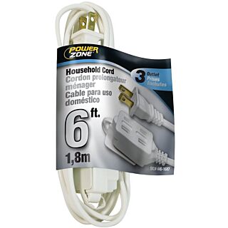 Powerzone Household Extension Cord, 16/3 White, 6 ft.