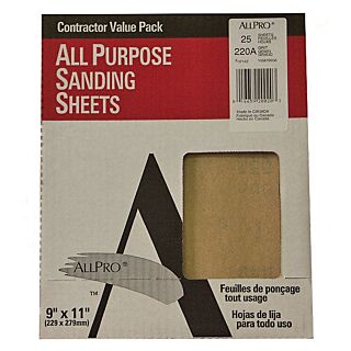 AllPro 9x11 Sandpaper, 220 Grit, 25-Pack