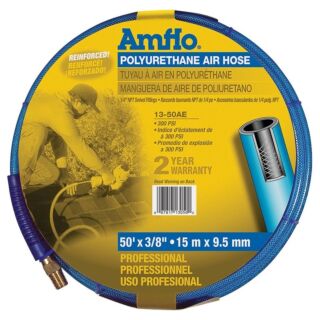 Amflo 13-50AE Air Hose, 3/8 in OD, MNPT, Polyurethane, Blue