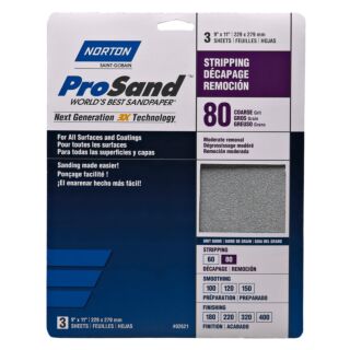 Norton 9 in. x 11 in. ProSand Sanding Sheets 80 Grit, 3 pack