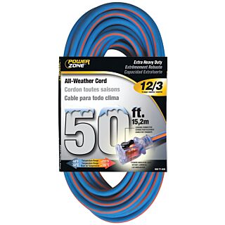 Powerzone Extra Heavy Duty All-Weather Extension Cord, Blue/Orange 12/3 50 ft.