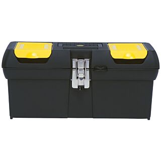 STANLEY Tool Box with Tray, 2.1 gal, Plastic, Black