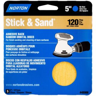 Norton 5 in. Stick & Stand Adhesive Back Random Orbital Discs 120 Grit, 5 Pack