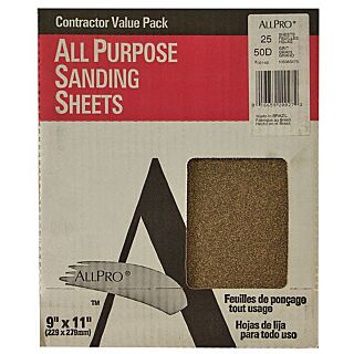 AllPro 9x11 Sandpaper, 50 Grit, 25-Pack
