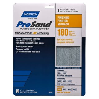 Norton 9 in. x 11 in. ProSand Sanding Sheets 180 Grit, 3 pack