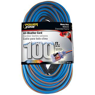 Powerzone Extra Heavy Duty All-Weather Extension Cord, Blue/Orange 14/3 100 ft.
