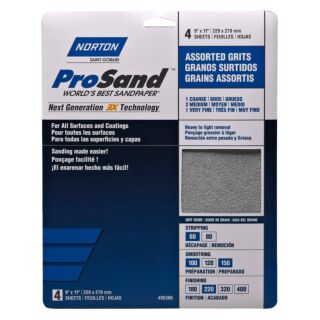 Norton 9 in. x 11 in. ProSand Assorted Sanding Sheets, 60/100/150/220 Grit, 4 Pack 