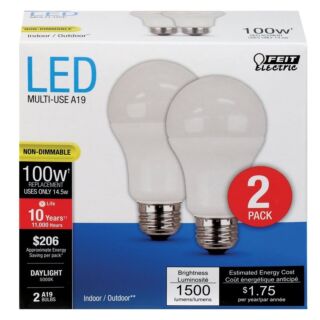 Feit Electric A1600/850/10KLED/2 LED Lamp, 120 V, 14.5 W, Medium E26, A19 Lamp, Daylight Light