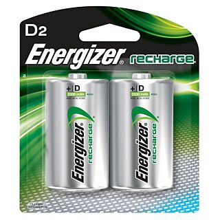 Energizer NH50BP-2 Rechargeable Battery, D Battery, Nickel-Metal Hydride, 1.2 V Battery