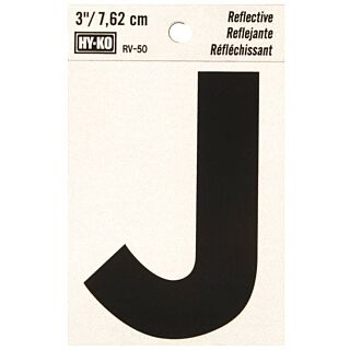 HY-KO RV-50/J Reflective Letter, Character J, 3 in H Character, Black Character