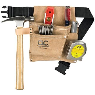 CLC IPK489X Nail/Tool Bag, 3-Pocket, Suede Leather, Tan