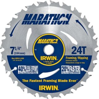 IRWIN MARATHON 24030 Circular Saw Blade, 7-1/4 in Dia, Carbide Cutting Edge, 5/8 in Arbor