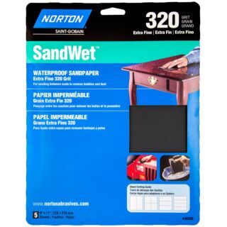 Norton 9 in. x 11 in. ProSand Waterproof Sandpaper Sheets 320 Grit, 5 Pack