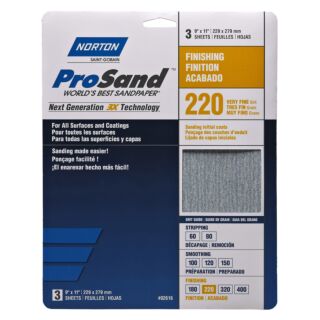 Norton 9 in. x 11 in. ProSand Sanding Sheets 220 Grit, 3 pack