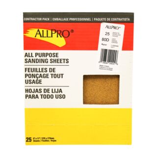 AllPro 9x11 Sandpaper, 80 Grit, 25-Pack