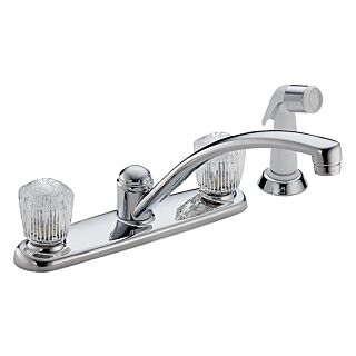 DELTA Classic 2402LF Kitchen Faucet with Side Spray, 2-Faucet Handle, 5-7/16 in H Spout, Brass, Chrome